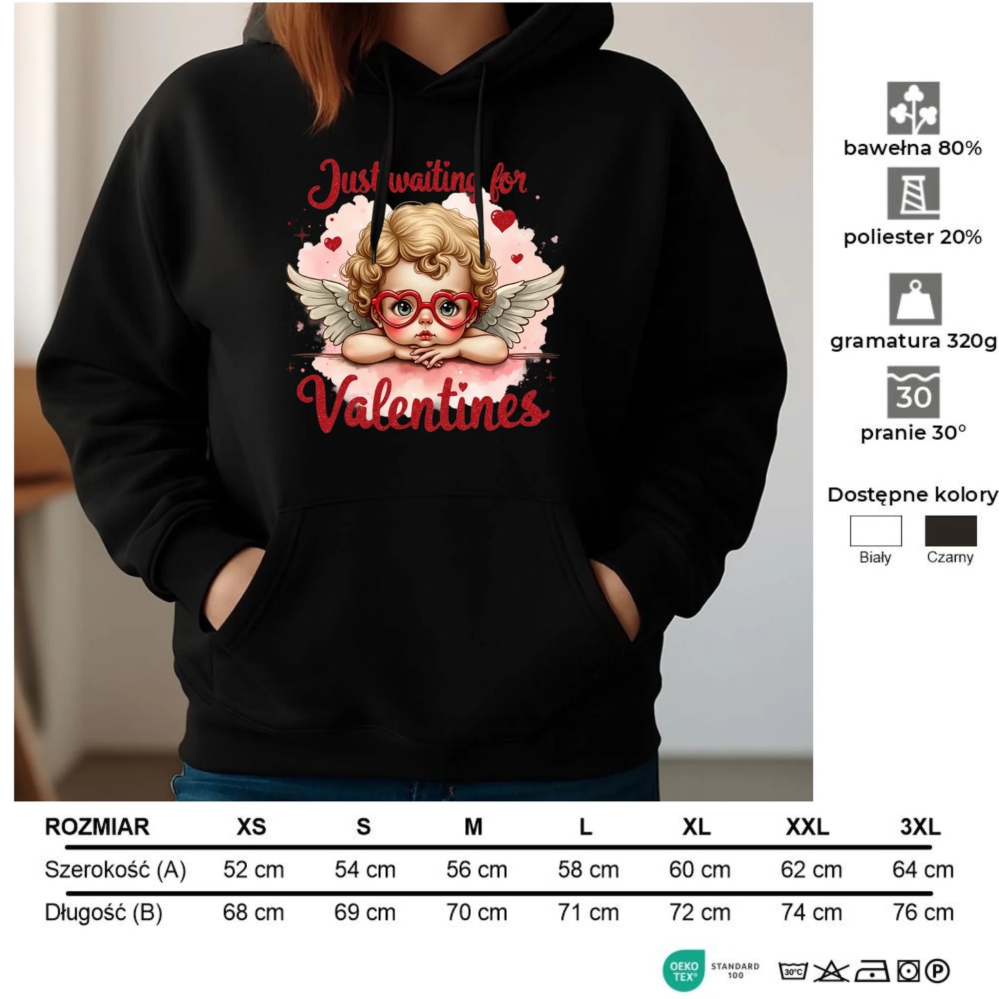 Bluza damska z kapturem na Walentynki - Just waiting for Valentines W24 - StoryCups.pl