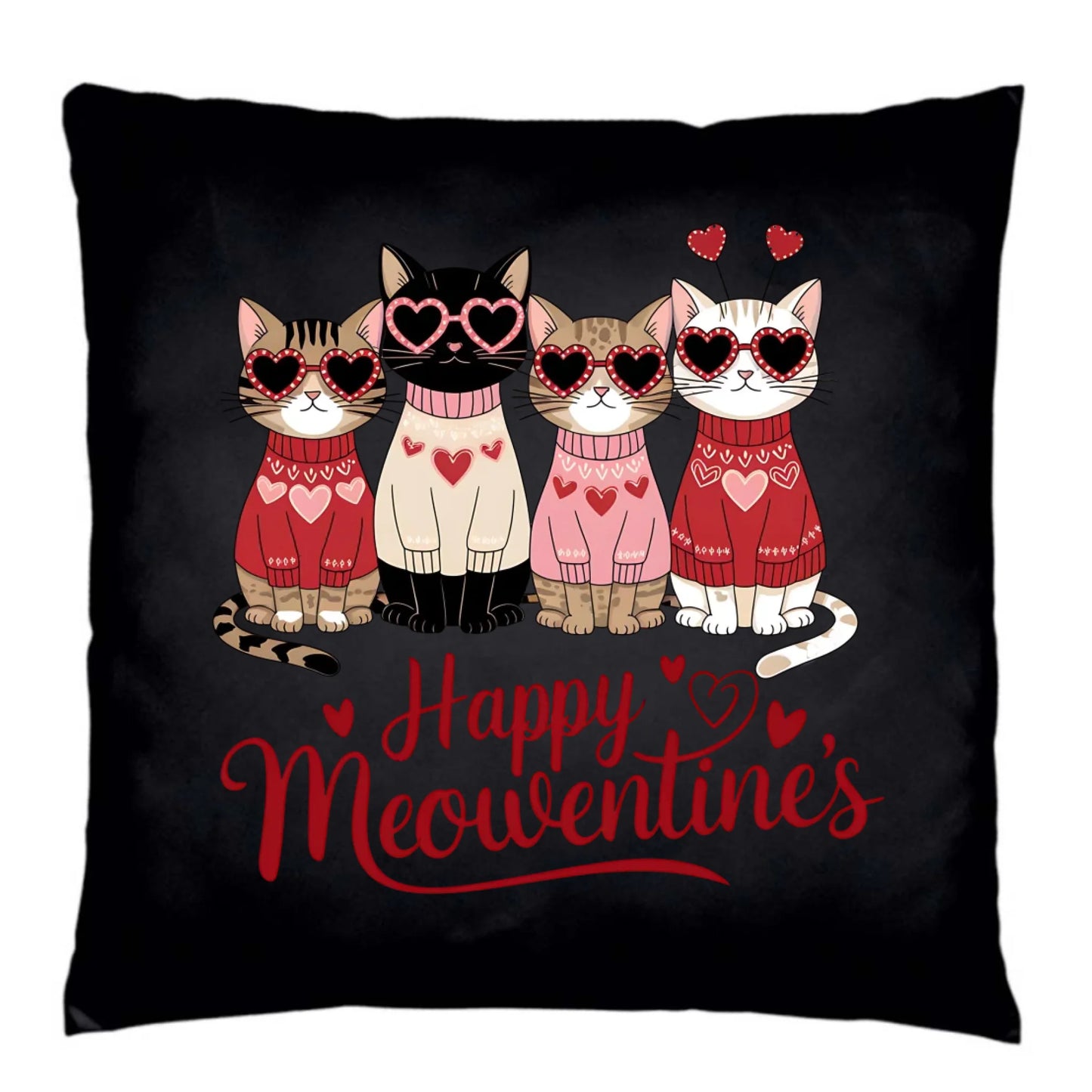 Poduszka dekoracyjna na Walentynki dla kociary - Happy Meowentine's W25 - StoryCups.pl