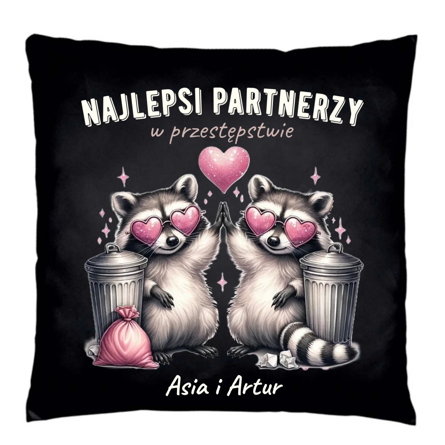 Poduszka dekoracyjna dla par - Najlepsi partnerzy w przestępstwie - personalizowana W27 - StoryCups.pl