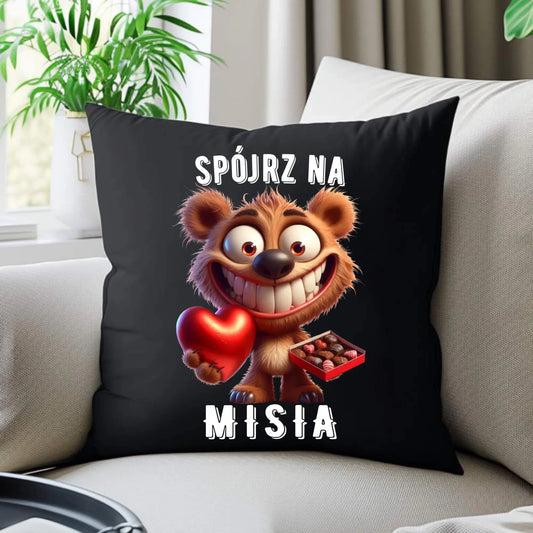 Poduszka dekoracyjna na Walentynki - Spójrz na Misia W31 - StoryCups.pl