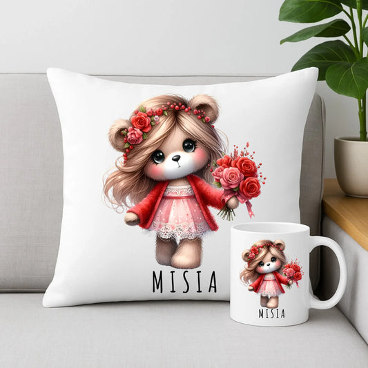 Zestaw poduszka i kubek dla dziewczyny - Misia W35 - StoryCups.pl