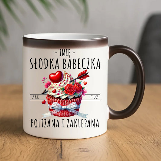 Kubek magiczny - Słodka babeczka polizana i zaklepana - personalizowany W37 - StoryCups.pl