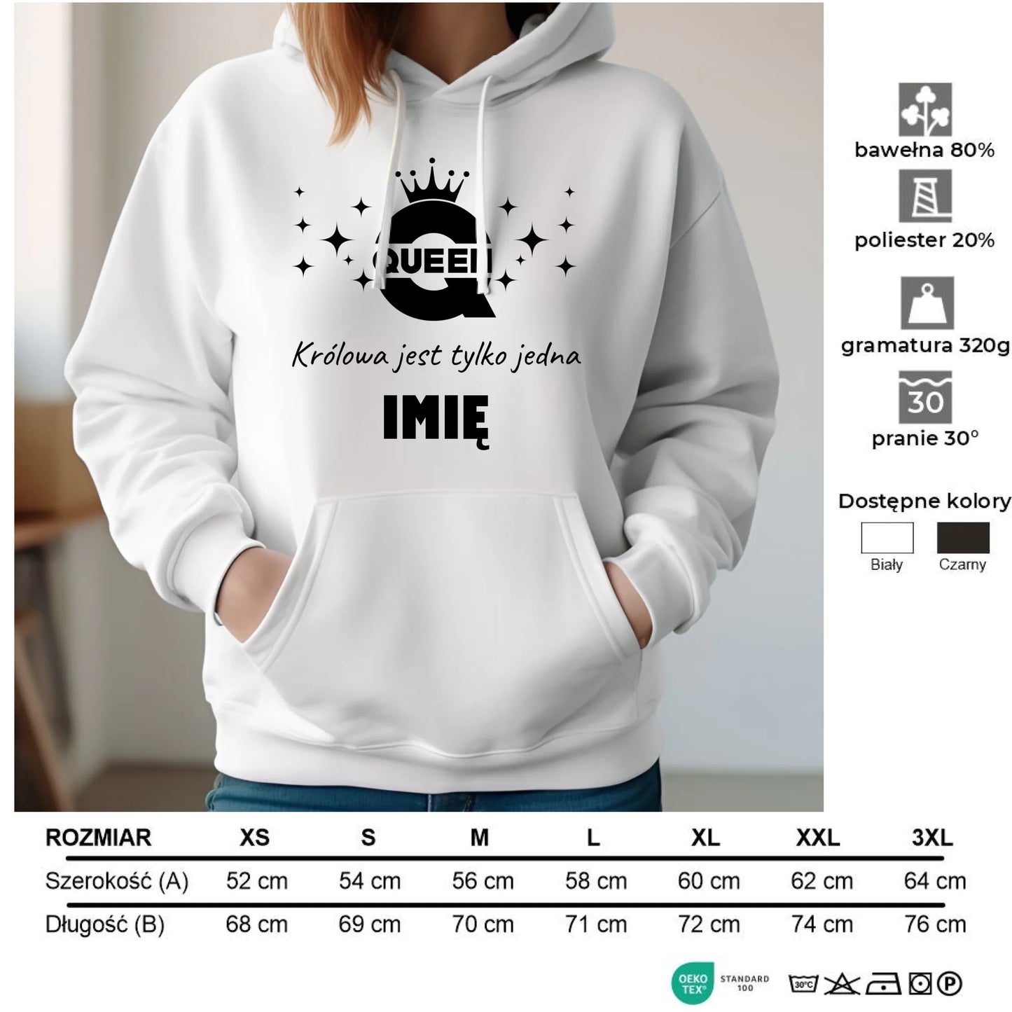 Bluza damska z kapturem - Queen Królowa jest tylko jedna - personalizowana W40 - StoryCups.pl