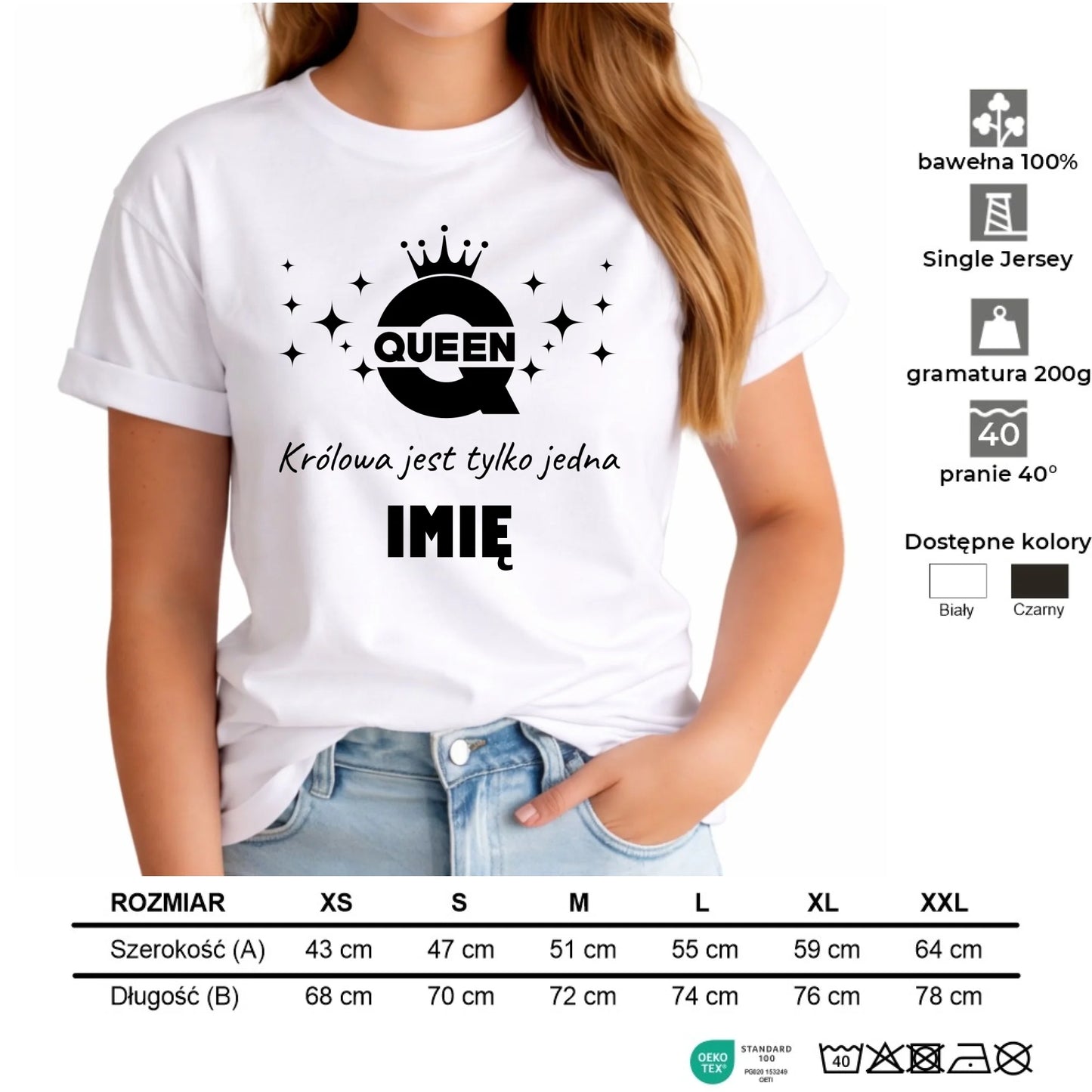 Koszulka damska - Queen Królowa jest tylko jedna - personalizowana W40 - StoryCups.pl