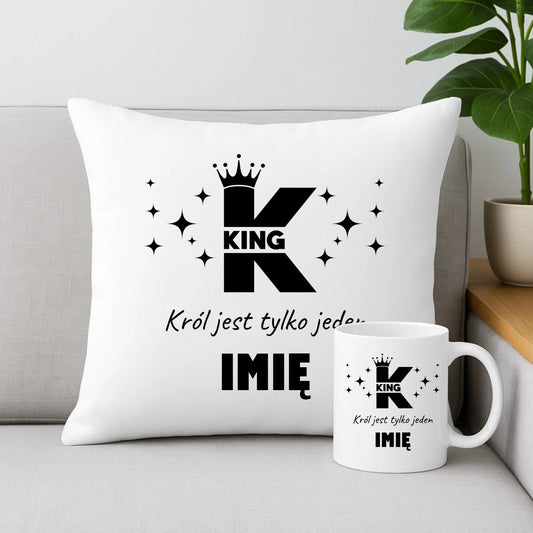 Zestaw poduszka i kubek dla niego - King Król jest tylko jeden - personalizowany W40 - StoryCups.pl
