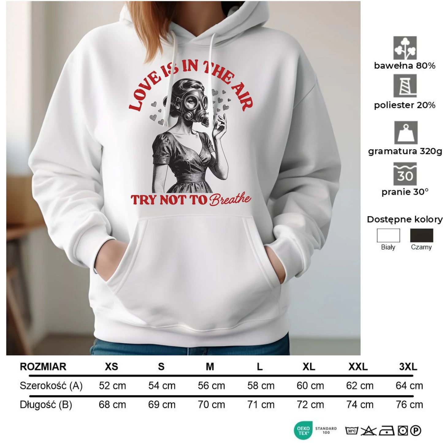 Bluza damska z kapturem - Love is in the air W43 - StoryCups.pl