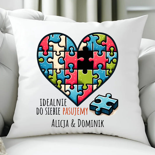 Poduszka dla par - Idealnie do siebie pasujemy - personalizowana W44 - StoryCups.pl