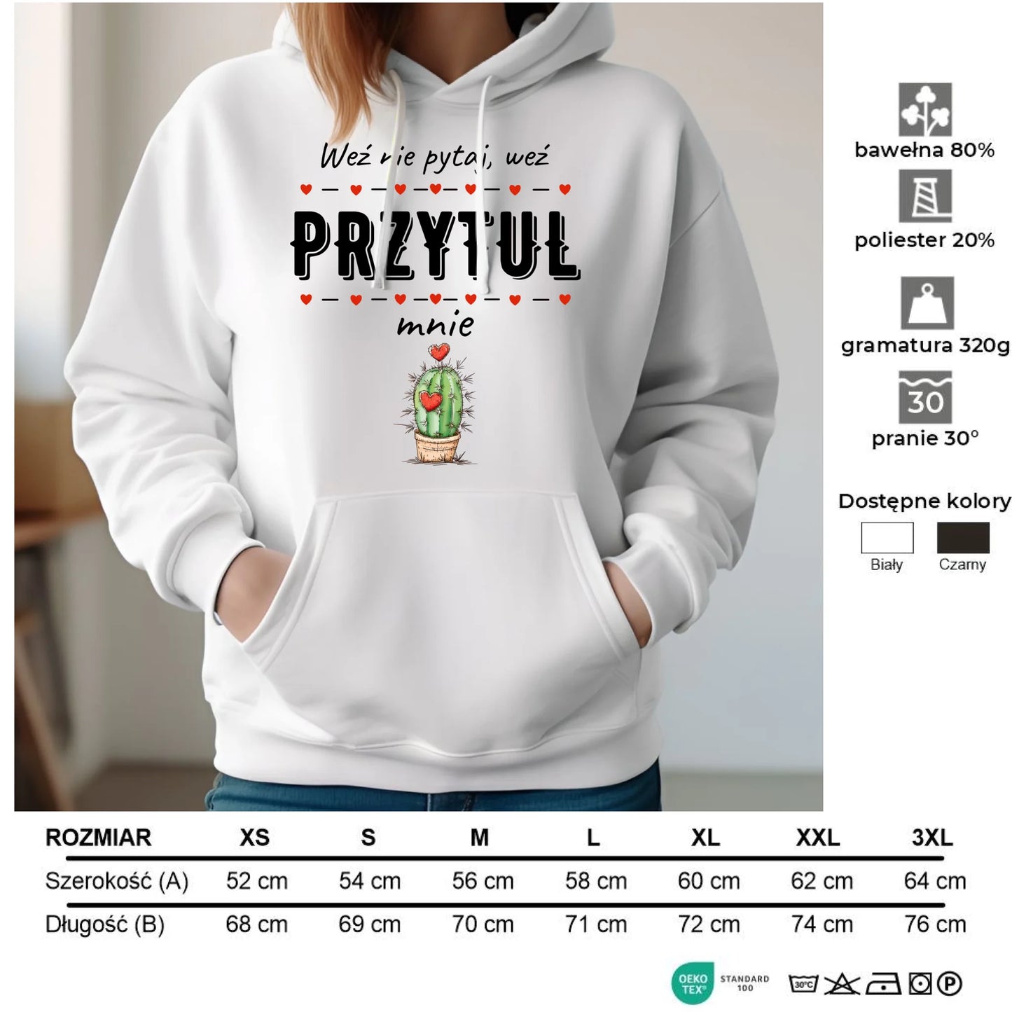 Bluza damska z kapturem - Weź nie pytaj, weź przytul mnie W49 - StoryCups.pl