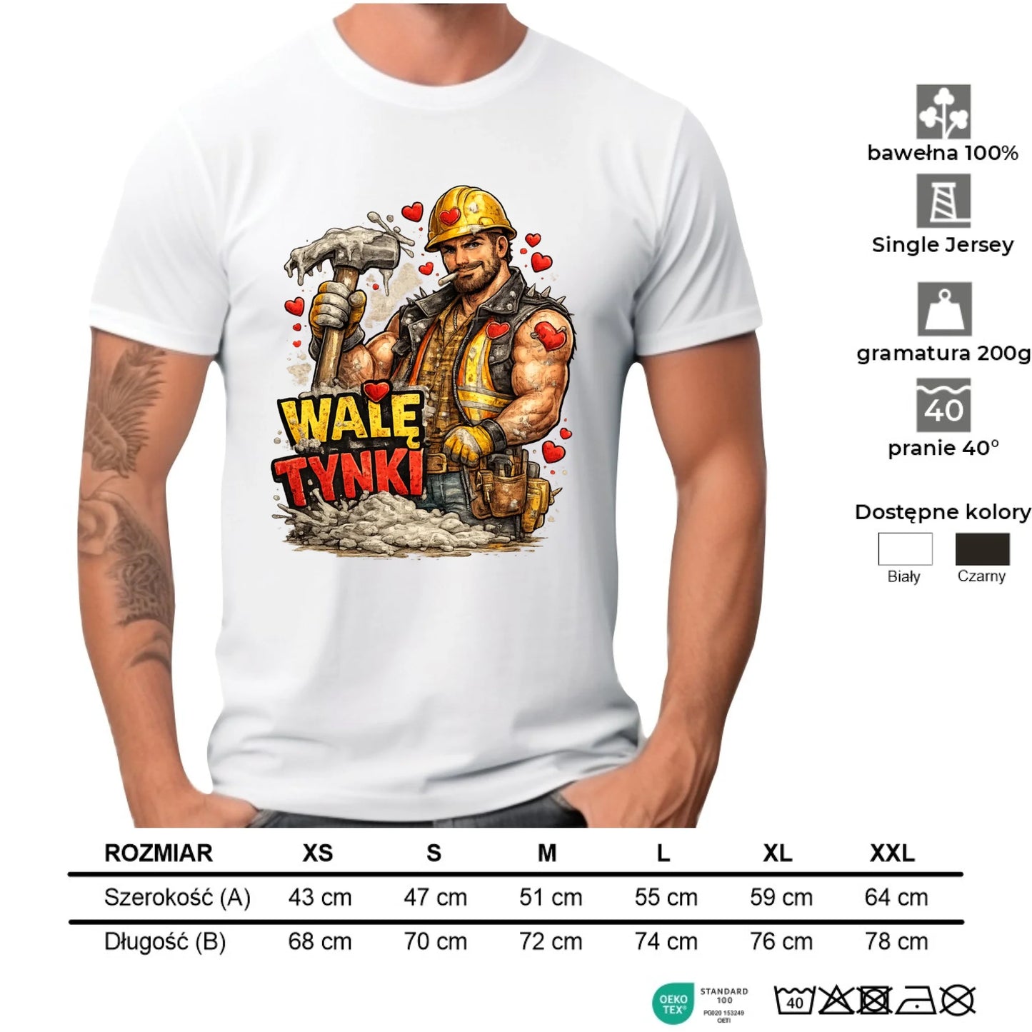 Koszulka męska na Walentynki - Budowlaniec Walę tynki W64 - StoryCups.pl