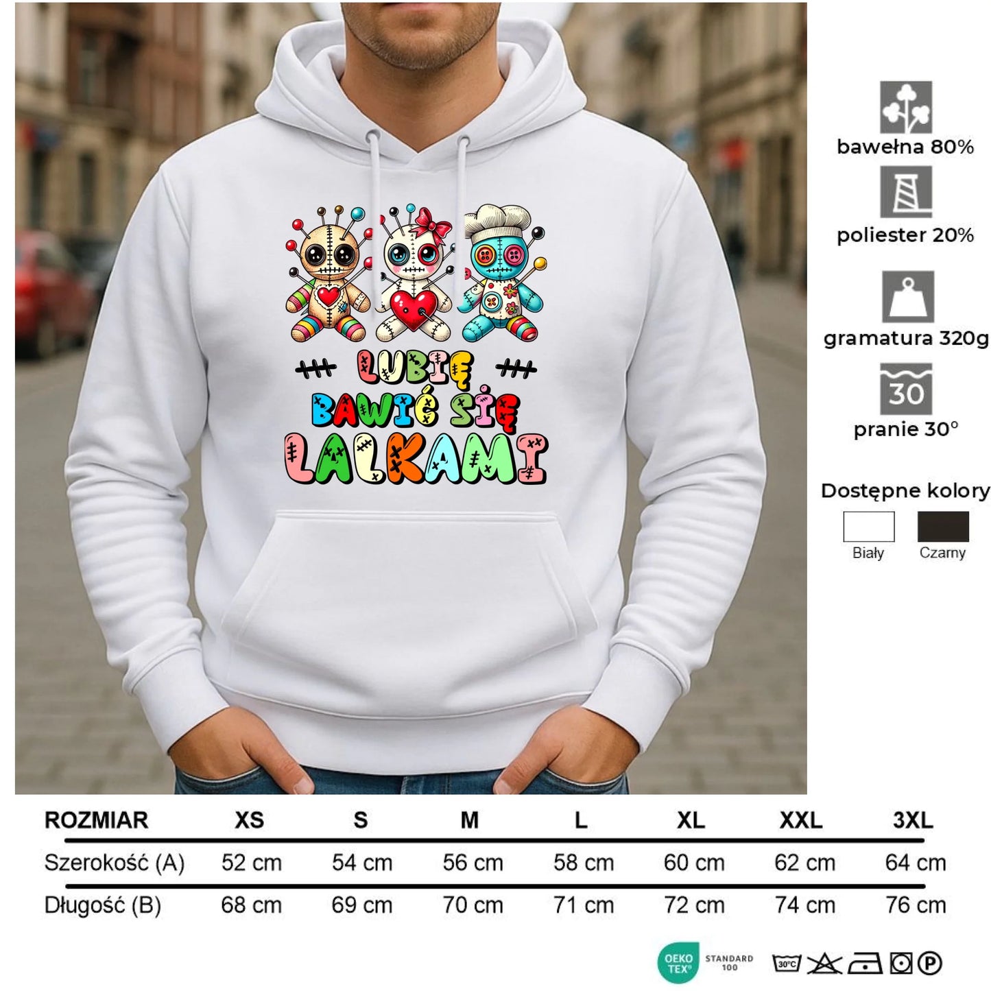 Bluza męska z kapturem - Voodoo Lubię bawić się lalkami W52 - StoryCups.pl