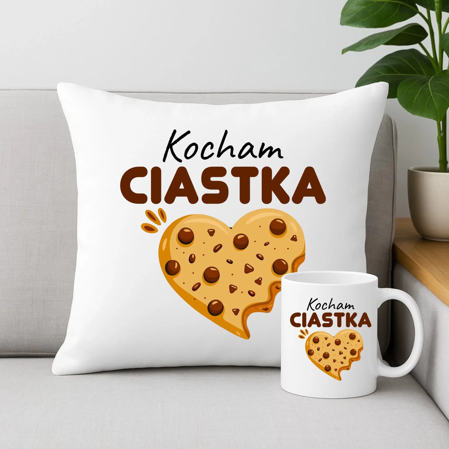 Zestaw poduszka i kubek dla niej - Kocham Ciastka W53 - StoryCups.pl