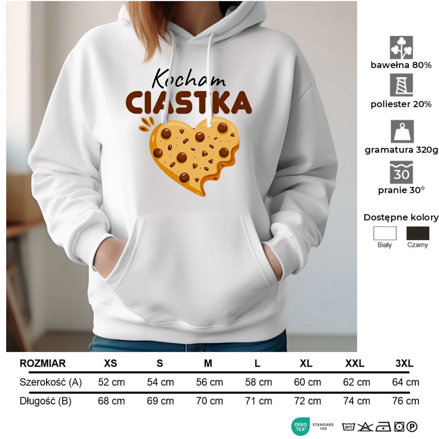 Bluza damska z kapturem - Kocham Ciastka W53 - StoryCups.pl