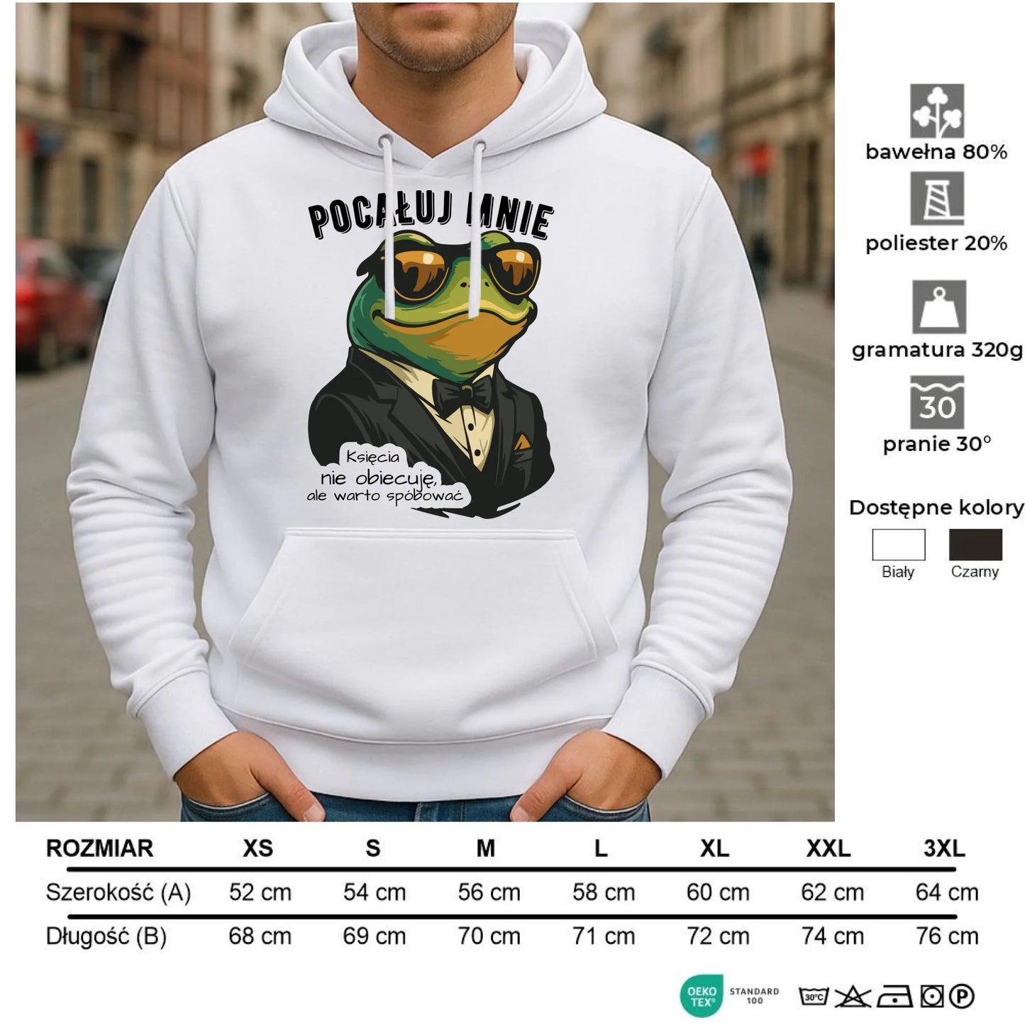 Bluza męska z kapturem - Żaba w garniturze pocałuj mnie W55 - StoryCups.pl