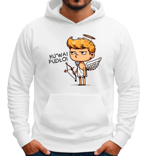 Bluza męska z kapturem - Aniołek z łukiem ku*wa pudło - bez cenzury W56 - StoryCups.pl