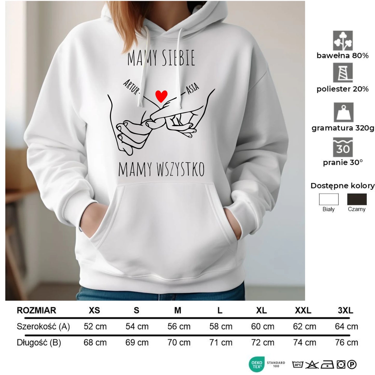 Bluza damska z kapturem - Zaplecione ręce mamy siebie mamy wszystko - personalizowana W63 - StoryCups.pl