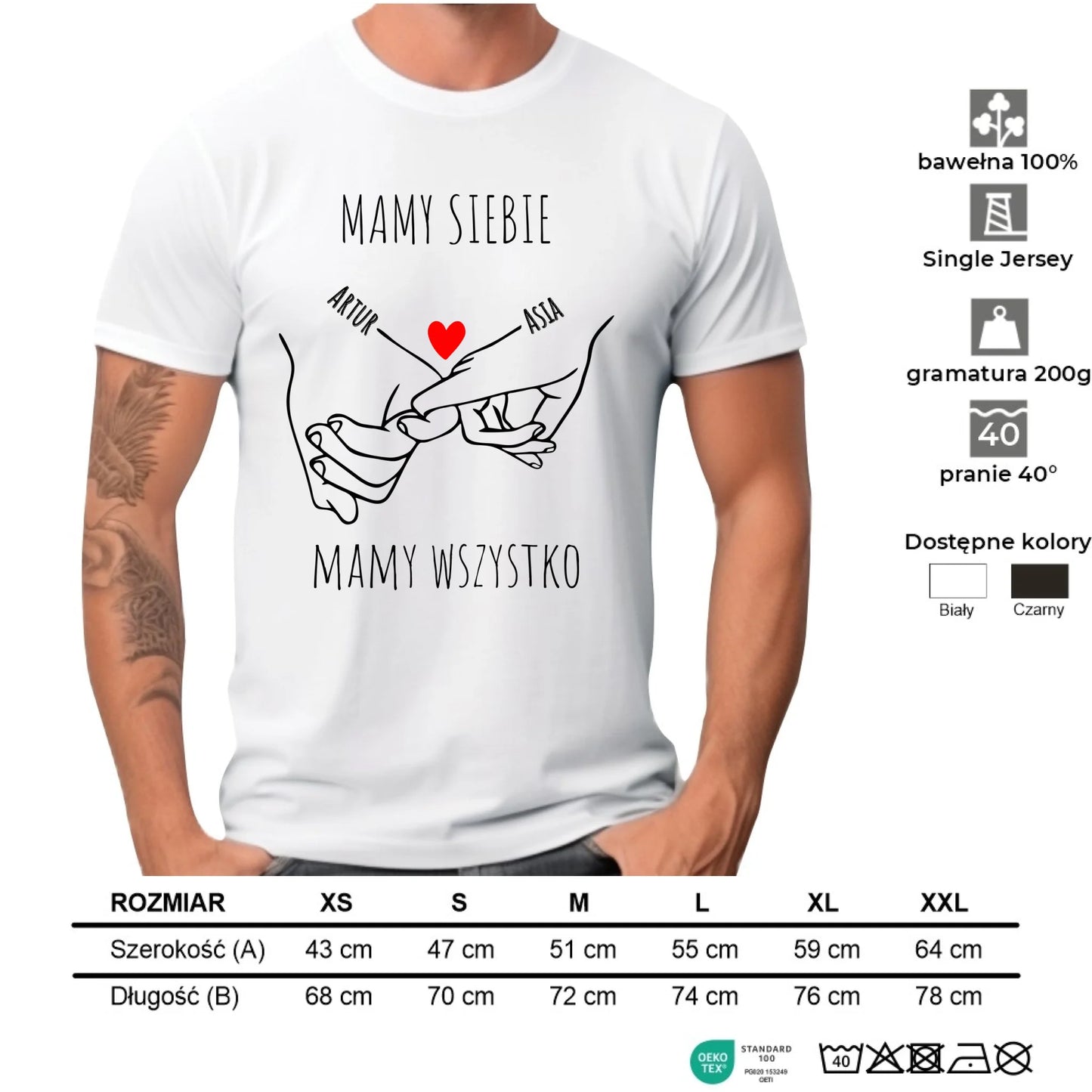 Koszulka męska - Zaplecione ręce mamy siebie mamy wszystko - personalizowana W63 - StoryCups.pl