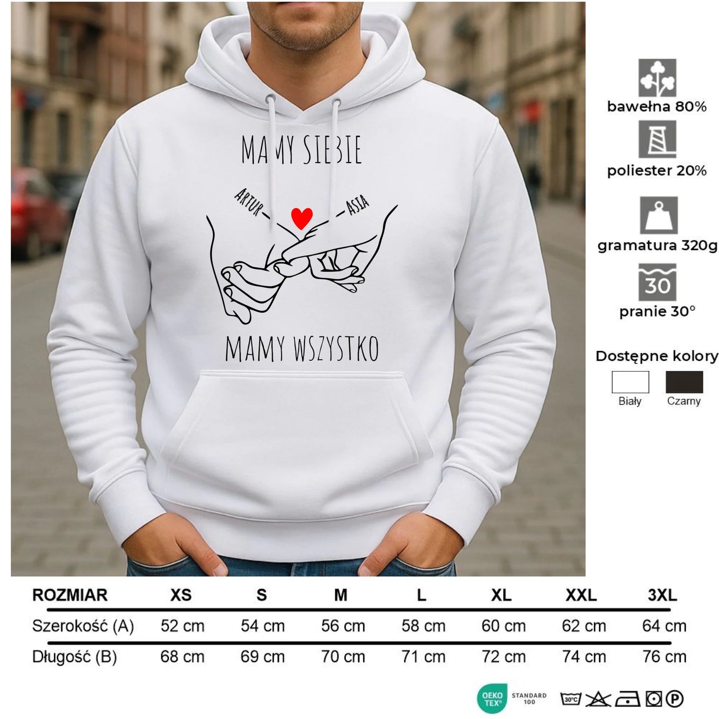 Bluza męska z kapturem - Zaplecione ręce mamy siebie mamy wszystko - personalizowana W63 - StoryCups.pl