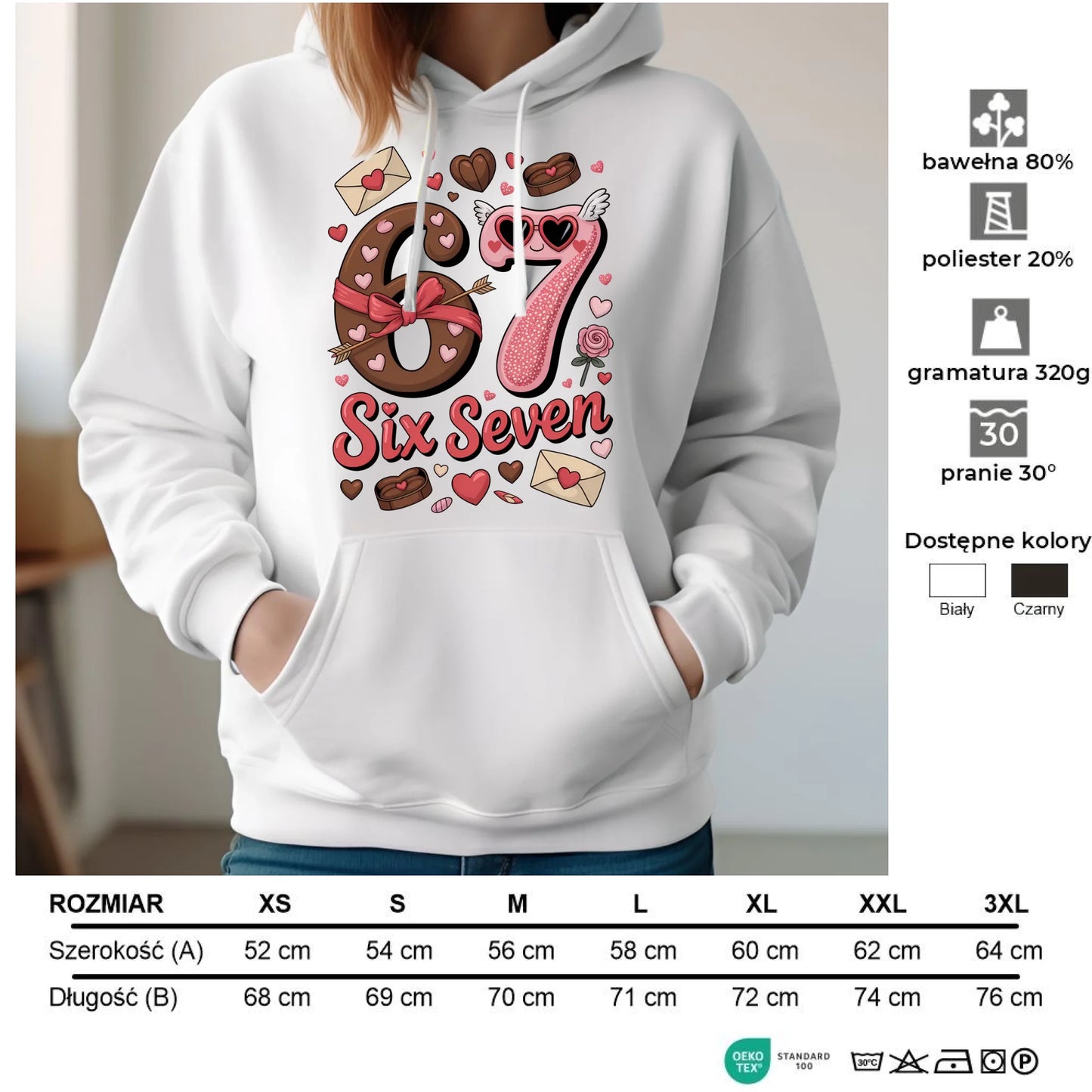 Bluza damska z kapturem - Miłość Six Seven 67 W72 - StoryCups.pl