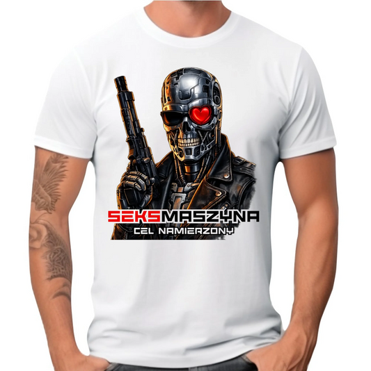 Koszulka męska dla faceta - Cyborg z sercem Seks maszyna DCH32 - StoryCups.pl
