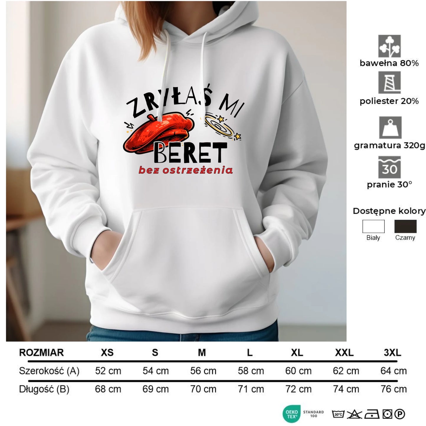 Bluza damska z kapturem - Zryłaś mi beret DZ34 - StoryCups.pl