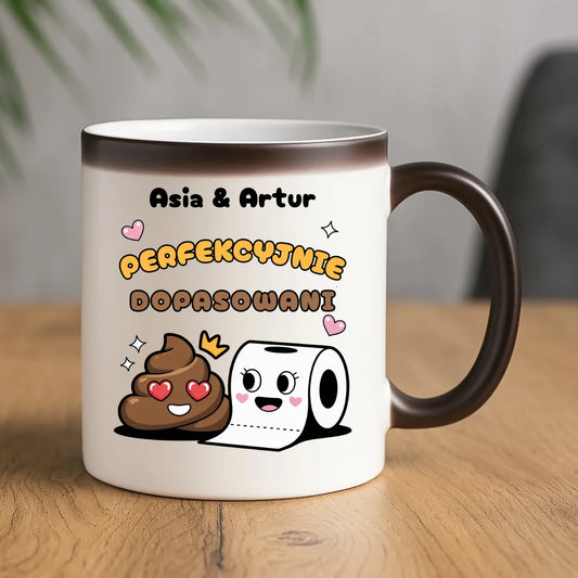 Kubek magiczny dla par - Perfekcyjnie dopasowani - personalizowany W81 - StoryCups.pl