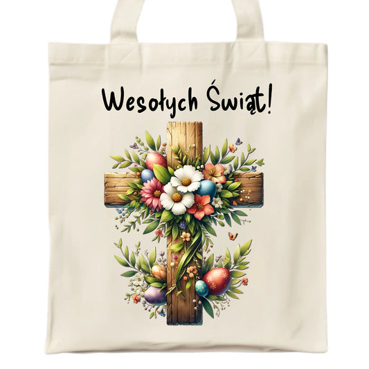Torba na Wielkanoc - Krzyż z kwiatami Wesołych Świąt WN02 - StoryCups.pl