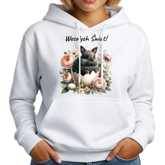 Bluza damska z kapturem na Wielkanoc - Zajączek w pisance Wesołych Świąt WN03 - StoryCups.pl