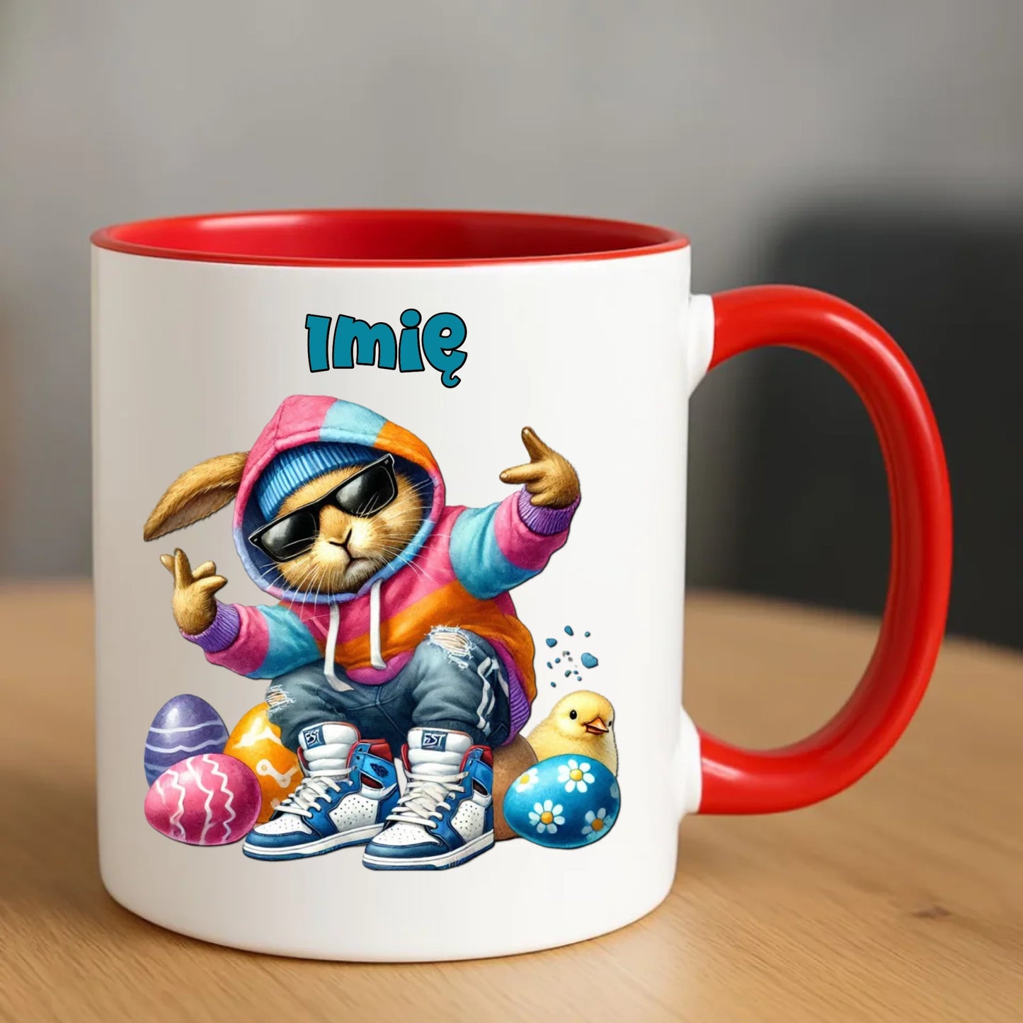 Kubek na Wielkanoc - Sigma Zając w pisankach - Prezent personalizowany WN04 - StoryCups.pl