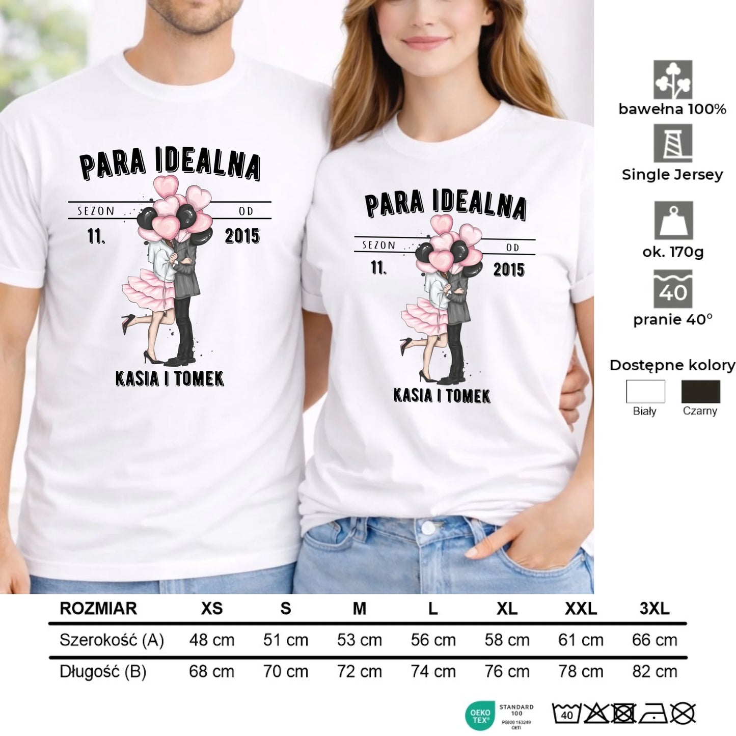 Zestaw koszulek dla par - Para idealna - personalizowany W11 - StoryCups.pl