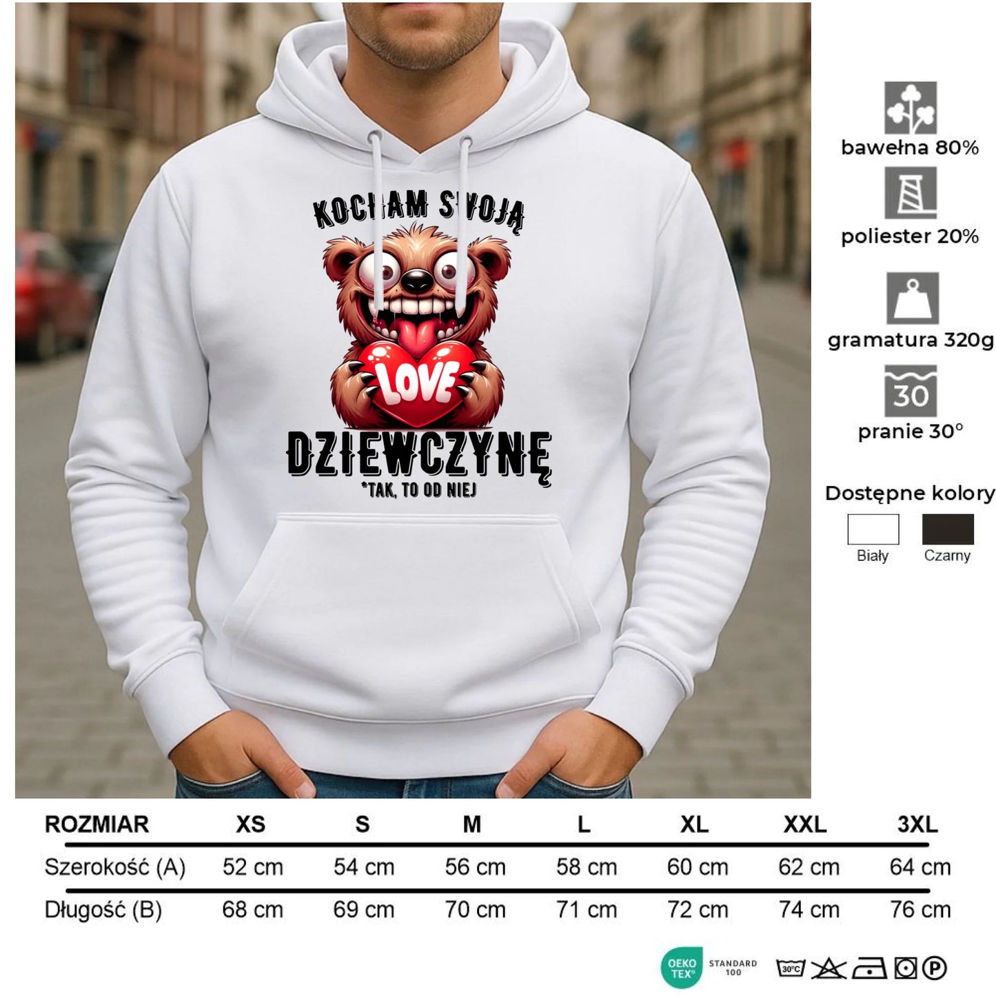 Bluza męska z kapturem dla chłopaka - Kocham swoją dziewczynę W30 - StoryCups.pl