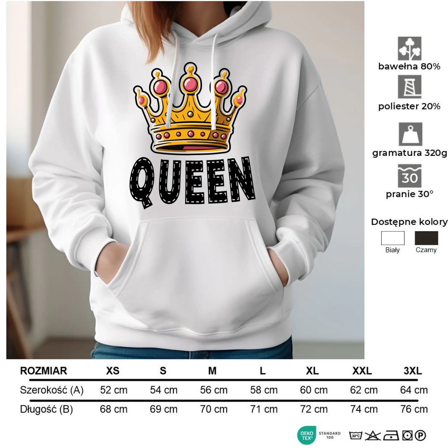 Bluza damska z kapturem - Queen W41 - StoryCups.pl