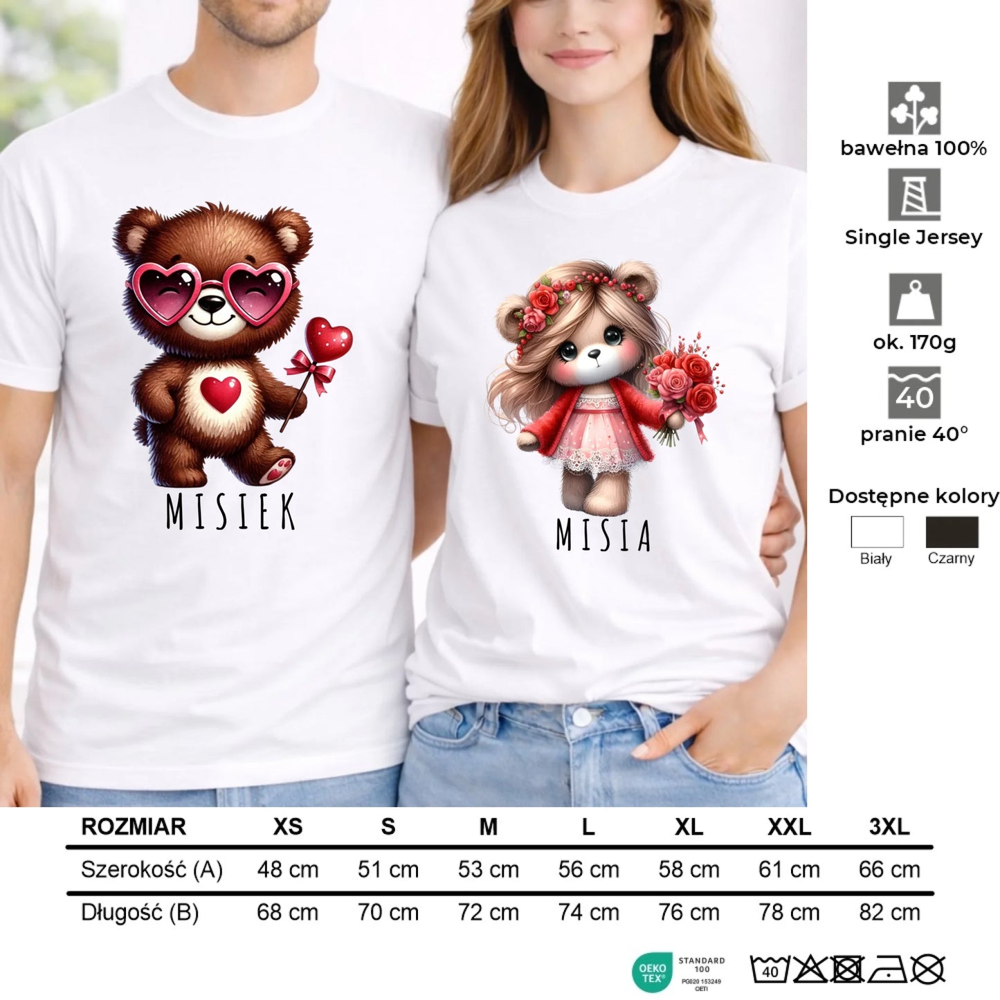 Zestaw koszulek dla par - Misiek i Misia W34 - StoryCups.pl