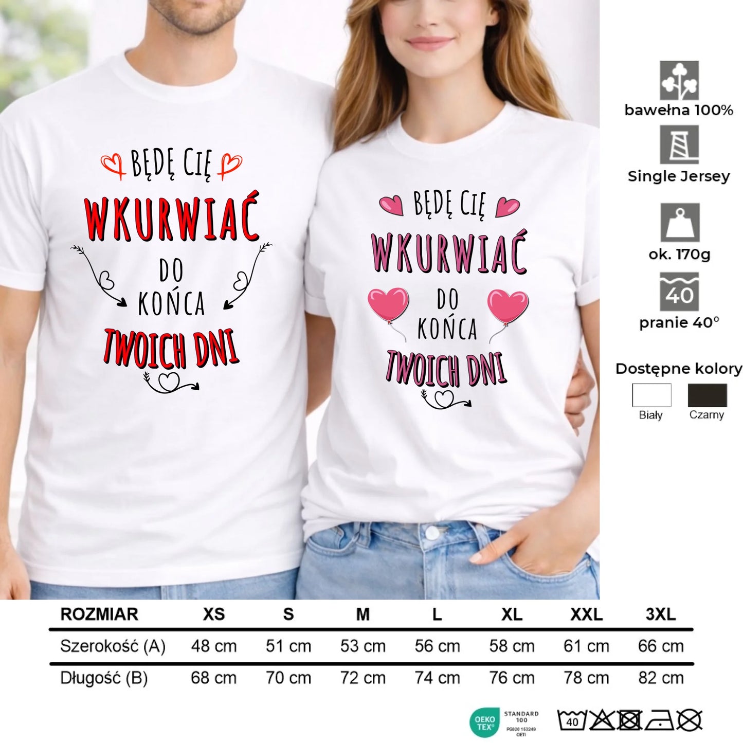 Zestaw koszulek dla par - Będę Cię wku*wiać do końca Twoich dni - bez cenzury W61 - StoryCups.pl