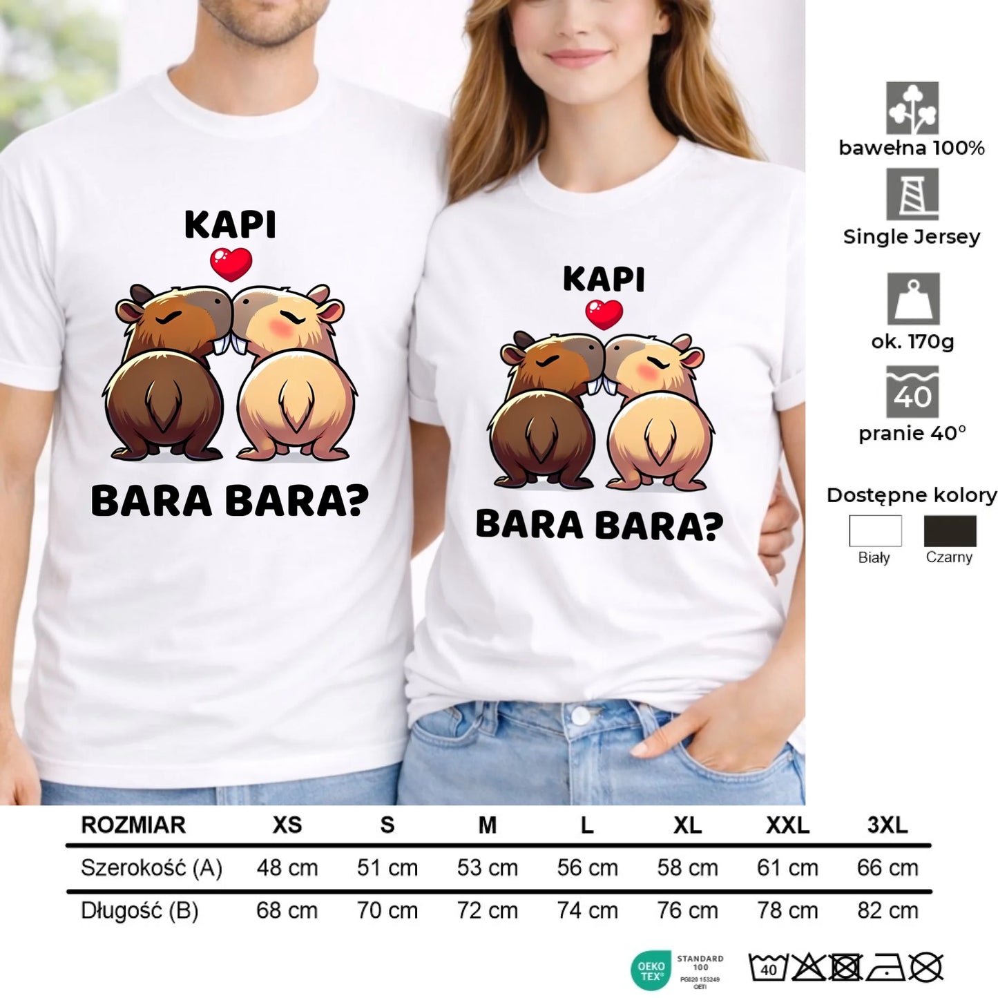 Zestaw koszulek dla par - Kapibara bara bara W86 - StoryCups.pl
