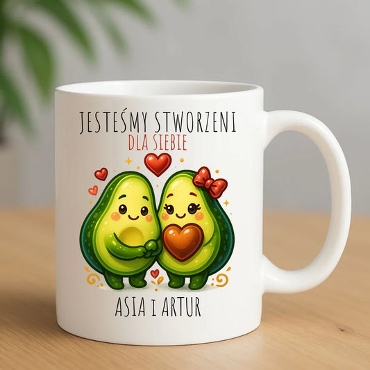 Kubek dla par - Awokado Stworzeni dla siebie - personalizowany W91 - StoryCups.pl