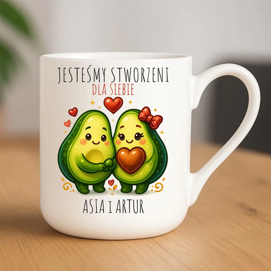Kubek elegant dla par - Awokado Stworzeni dla siebie - personalizowany W91 - StoryCups.pl