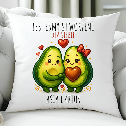 Poduszka dla par - Awokado Stworzeni dla siebie - personalizowana W91 - StoryCups.pl