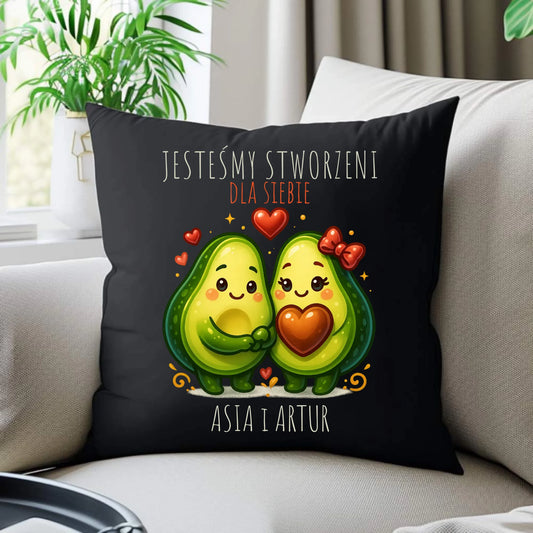 Poduszka dekoracyjna dla par - Awokado Stworzeni dla siebie - personalizowana W91 - StoryCups.pl