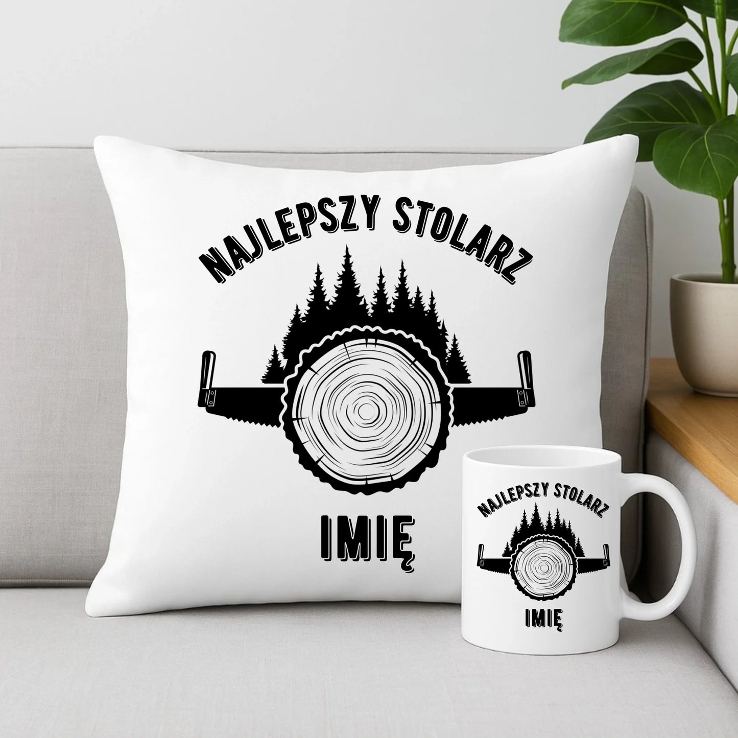 Zestaw poduszka i kubek dla stolarza - Najlepszy stolarz - personalizowany ZS01 - StoryCups.pl