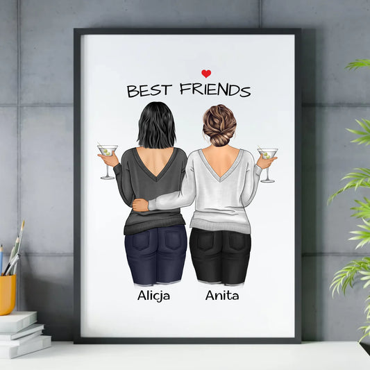 Plakat w ramie - prezent dla przyjaciółki - Best Friends - personalizowane postacie 2-4 osoby PR03 - StoryCups.pl