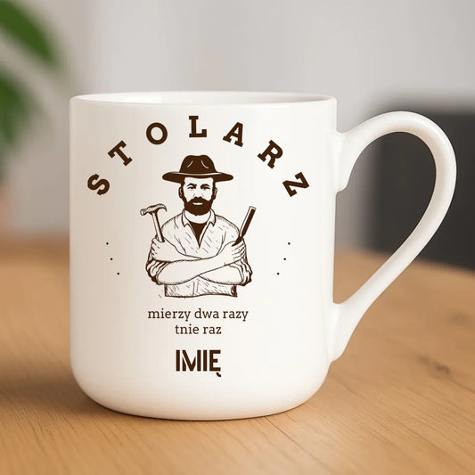 Kubek elegant dla stolarza - Mierzy dwa razy tnie raz - personalizowany ZS02 - StoryCups.pl