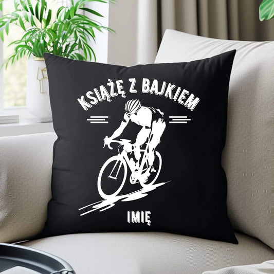 Poduszka dekoracyjna dla rowerzysty - Książę z bajkiem - personalizowana HR01 - StoryCups.pl