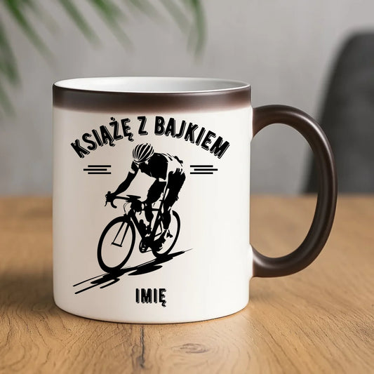 Kubek magiczny dla rowerzysty - Książę z bajkiem - personalizowany HR01 - StoryCups.pl