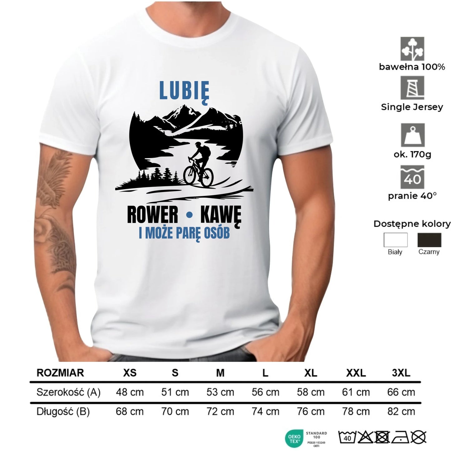 Koszulka męska dla rowerzysty - Lubię rower kawę i może parę osób HR05 - StoryCups.pl