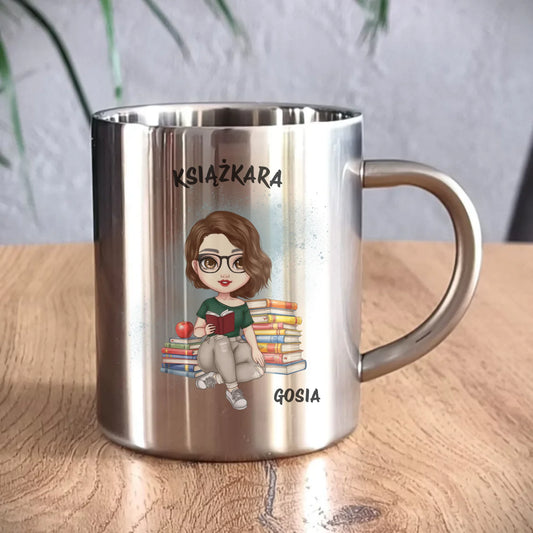Kubek metalowy - Książkara - Prezent dla miłośniczki czytania książek - personalizowany DZ03