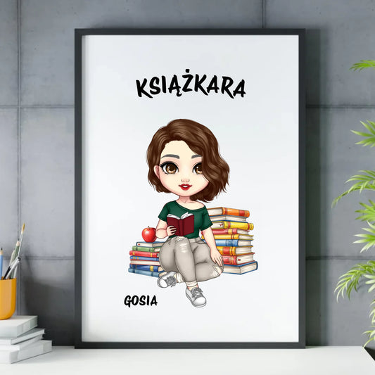 Plakat w ramie - Książkara - Prezent dla miłośniczki czytania książek - personalizowany DZ03