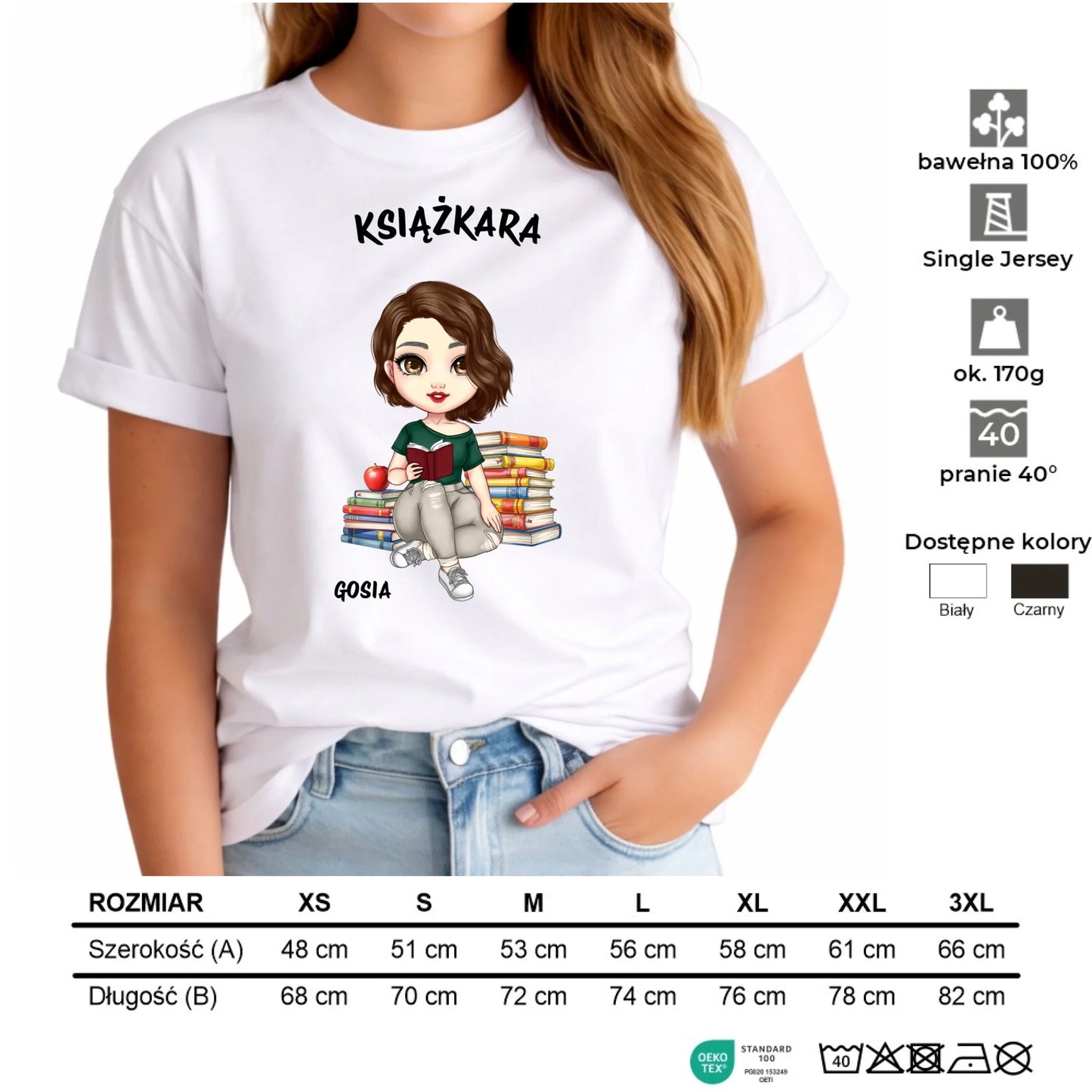 Koszulka damska - Książkara - Prezent dla miłośniczki czytania książek - personalizowana DZ03