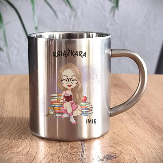 Kubek metalowy - Książkara - Prezent dla miłośniczki czytania książek - personalizowany DZ04