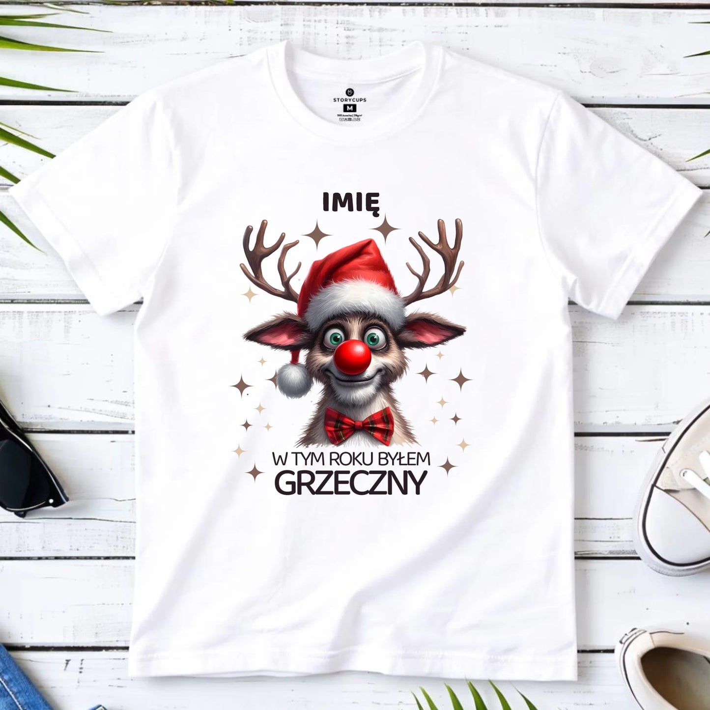 Koszulka dziecięca świąteczna - Renifer W tym roku byłem grzeczny - personalizowana BN96