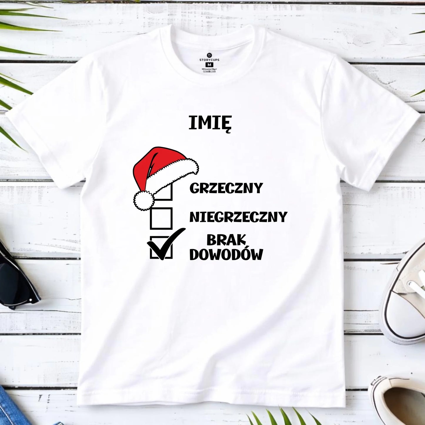 Koszulka dziecięca świąteczna dla chłopca - Grzeczny niegrzeczny brak dowodów - personalizowana BN99